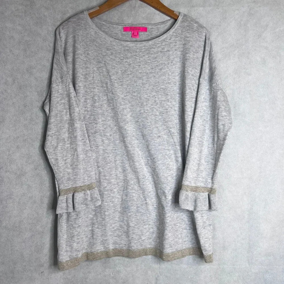 Lilly Pulitzer Charla Sweater CoolMax Heathered Crew Light Gray Size Medium - Picture 9 of 9